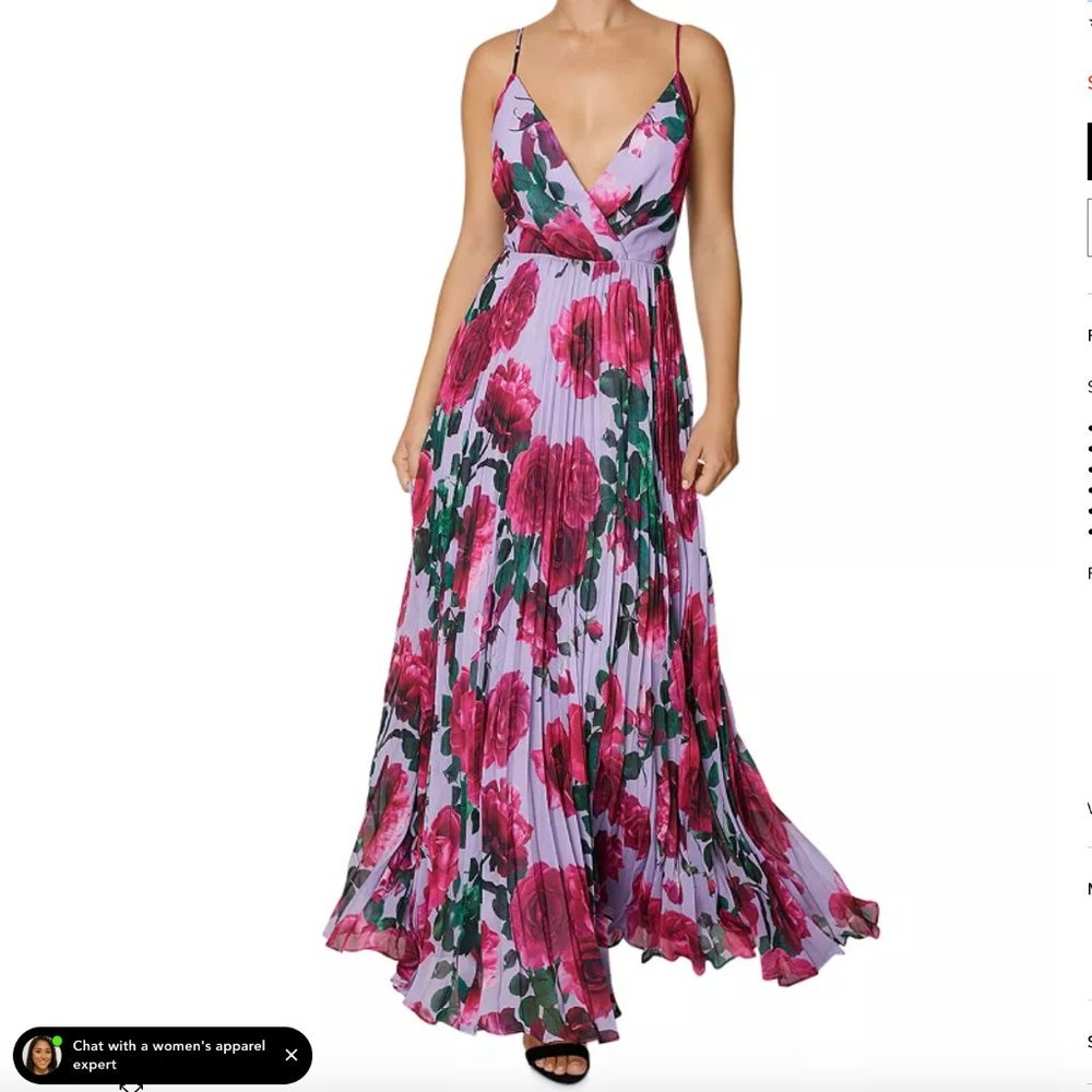 Laundry by Shelli Segal Rose Print Pleated Floral Maxi Dress 6